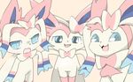  :3 animal_ears blue_eyes fang fangs furry half-closed_eyes letsuo looking_at_viewer looking_to_the_side no_humans open_mouth pink_background pokemon pokemon_(creature) pokemon_xy simple_background sitting smile sylveon teeth upper_body 