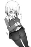  breasts eyes_visible_through_hair fate/grand_order fate_(series) glasses greyscale jp06 large_breasts mash_kyrielight monochrome necktie panties pantyhose short_hair skirt skirt_lift translation_request underwear 