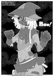  1girl black_&amp;_white gloves hair_over_one_eye hat iwbitu miniskirt monochrome scarecrow smile solo 