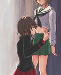  belly_button girls_und_panzer incest kiss mutsu_(layergreen) nishizumi_maho nishizumi_miho school_uniform serafuku short_hair yuri 