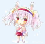  azur_lane chibi commentary_request full_body hairband kouu_hiyoyo laffey_(azur_lane) long_hair looking_at_viewer lowres orange_eyes parted_lips pleated_skirt silver_hair skirt solo twintails twitter_username 