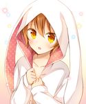  :o animal_hood blush brown_hair bunny_hood collarbone commentary_request goma_(11zihisin) hood hoodie long_sleeves looking_at_viewer male_focus open_clothes open_hoodie original otoko_no_ko short_hair solo upper_body yellow_eyes 