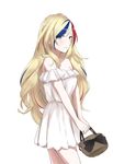  bare_shoulders blonde_hair blue_eyes blue_hair blush breasts commandant_teste_(kantai_collection) french_flag kantai_collection long_hair looking_at_viewer medium_breasts morinaga_miki multicolored_hair red_hair solo white_hair 