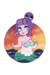  bare_shoulders belly breasts cala_maria_(cuphead) circle cleavage cuphead_(game) curvy danielle_guarneri green_eyes hips looking_at_viewer medium_breasts mermaid monster_girl navel ocean octopus parted_lips plump purple_hair short_hair smile solo transparent_background wide_hips 