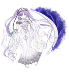  barefoot black_ribbon bow commentary_request dress fate/grand_order fate/hollow_ataraxia fate_(series) full_body hairband jewelry kyuu_(zyun193) lolita_hairband looking_at_viewer open_mouth panties purple_eyes purple_hair ribbon see-through short_sleeves solo stheno underwear veil white_bow white_ribbon 