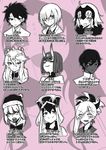  6+girls arjuna_(fate/grand_order) artoria_pendragon_(all) artoria_pendragon_(lancer) check_translation commentary_request drooling fate/grand_order fate_(series) fujimaru_ritsuka_(male) glasses hair_over_one_eye hat headdress heart heart-shaped_pupils highres jeanne_d'arc_(alter)_(fate) jeanne_d'arc_(fate)_(all) mash_kyrielight miyamoto_musashi_(fate/grand_order) multiple_boys multiple_girls partial_commentary ponytail santa_alter santa_hat sesshouin_kiara shuten_douji_(fate/grand_order) symbol-shaped_pupils translated translation_request upper_body xuanzang_(fate/grand_order) yokai 