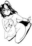  :/ ahoge breasts collarbone cuffs frown greyscale highres himajin_noizu kijin_seija medium_breasts messy_hair monochrome multicolored_hair navel seiza shackles sitting solo streaked_hair touhou uneven_eyes 