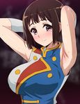  armpits band_uniform breasts brown_background brown_eyes brown_hair gloves hibike!_euphonium jpeg_artifacts large_breasts looking_at_viewer mole mole_under_eye nakaseko_kaori short_hair smile solo sweat tedain upper_body white_gloves 