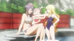  10s 3girls amaya_haruko animated animated_gif areolae bikini blonde_hair bouncing_breasts breasts brown_hair flat_chest himegami_kodama huge_breasts long_hair maken-ki! multiple_girls nipples onsen purple_hair sitting standing swimsuit 