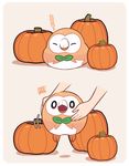  food gen_7_pokemon halloween highres ikuchi_osutega no_humans owl pokemon pokemon_(creature) pumpkin rowlet sleeping smile solo_focus surprised 