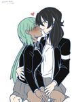  absurdres artist_name cinder_fall closed_eyes commentary_request emerald_sustrai highres interracial jacket jacket_removed kiss korean_commentary multiple_girls rwby school_uniform yuri 