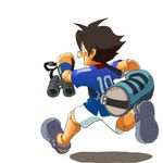  alternative_costume binoculars brown_hair crocs cyber full_body mecha rockman rockman_(character) shorts simple_background white_background wristband 