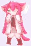  artist_request cat cat_busters furry lab_coat long_hair pink_hair smile socks 