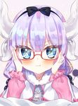  :t bangs beads blue_eyes blunt_bangs blush capelet closed_mouth dragon_horns dragon_tail face frilled_capelet frills fur_trim glasses gradient_hair hair_beads hair_ornament hairband highres horns kanna_kamui kobayashi-san_chi_no_maidragon lavender_hair looking_at_viewer low_twintails multicolored_hair pink_lips pout red-framed_eyewear semi-rimless_eyewear solo tail twintails under-rim_eyewear v-shaped_eyebrows yayoichi_(yoruyoru108) 