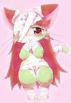  1girl artist_request bandaged_head cat cat_busters female full_body furry long_hair mummy red_eyes red_hair solo standing 