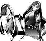  blush crossdressing detached_sleeves elbow_gloves eyepatch gloves greyscale habit insitsukun looking_at_viewer male_focus monochrome multiple_views nun shokudaikiri_mitsutada thighhighs thighs touken_ranbu 