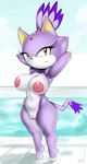  1girl areolae blaze_the_cat breasts cat cat_tail eyelashes furry gray_impact high_ponytail huge_areolae large_breasts looking_at_viewer nipples nude pool pubic_hair pussy serious sonic_the_hedgehog thick_thighs toned water wide_hips yellow_eyes 