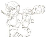  animal_ears artist_request breasts breath_of_fire breath_of_fire_ii bustier cat_ears cat_tail furry gloves greyscale medium_breasts monochrome no_panties no_pants pointy_ears rinpoo_chuan short_hair solo staff tail tail_raised 