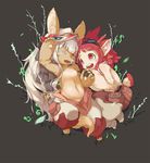  2girls animal_ears artist_request cat_ears furry long_hair made_in_abyss mitty multiple_girls nanachi_(made_in_abyss) one_eye_closed orange_eyes smile white_hair 