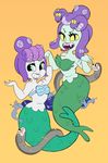  1girl breasts cala_maria_(cuphead) cuphead_(game) mermaid simple_background solo 