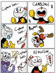  2017 animate_inanimate animated clothed clothing comic cup cuphead_(character) cuphead_(game) datsheepbeep digital_media_(artwork) fully_clothed group happy humanoid king_dice male meme mugman not_furry object_head standing toony 