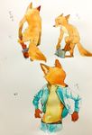  2017 anthro canine clothed clothing disney fox fur male mammal monmokamoko multiple_poses nick_wilde nude open_shirt pose solo undressing zootopia 