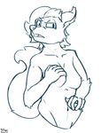  2017 autumn_sins breasts canine clothed clothing disgusted female half_portrait hand_on_breast kate_(autumn_sins) mammal navel nipples nude open_mouth sketch topless wolf 