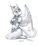  2017 anthro baron_engel bra breasts clothing feathered_wings feathers female friendship_is_magic looking_at_viewer mammal my_little_pony paws smile solo sphinx sphinx_(mlp) underwear wings 