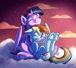  2017 cloud cutie_mark duo equine eyes_closed feathered_wings feathers female feral friendship_is_magic hair hi_res hooves horn mammal multicolored_hair my_little_pony on_cloud outside pegasus rainbow_dash_(mlp) rainbow_hair tsitra360 twilight_sparkle_(mlp) underhoof winged_unicorn wings 