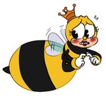  2017 arthropod bee blush clothing crown cuphead_(game) eyelashes female gloves insect lipstick looking_away low_res makeup masarts queen royalty rumor_honeybottoms simple_background solo toony video_games white_background wings 