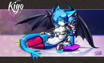  2012 anthro armor better_version_at_source blue_hair breasts demon ear_piercing female green_eyes hair horn piercing pillow solo wings yamer 