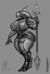  2017 5_fingers absurd_res anthro anthrofied armor big_breasts bionicle breasts clothed clothing digitigrade eyelashes female front_view full-length_portrait fullmetalmentalist hi_res holding_object holding_weapon huge_breasts humanoid humanoid_hands lego looking_at_viewer machine melee_weapon not_furry polearm portrait rahkshi robot simple_background slightly_chubby solo solo_focus spear spikes standing thick_thighs voluptuous weapon wide_hips 