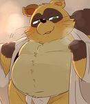  2017 anthro belly blush clothing fundoshi hyaku1063 japanese_clothing male mammal simple_background slightly_chubby solo tanuki underwear 