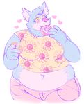  &lt;3 anthro belly blue_fur breasts canine clothing doughnut eating female food fur mammal midriff multicolored_fur navel overweight solo two_tone_fur white_fur wolf yummy-egg 