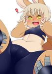  ! anthro berseepon09 blush breasts brown_fur camel_toe disembodied_hand female fur grey_hair hair lagomorph made_in_abyss mammal nanachi rabbit regu shaking simple_background small_breasts solo spiral_eyes spread_legs spreading sweat tears trembling white_background yellow_eyes 