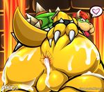  &lt;3 abstract_background anus balls big_butt bowser brown_body butt butt_grab claws cuffs_(disambiguation) cum cum_in_ass cum_inside digital_media_(artwork) green_shell grope hair hand_on_butt horn koopa looking_at_viewer looking_back looking_pleasured male mammal mario_bros muscular muscular_male nintendo nude open_mouth penetration presenting red_eyes red_hair scalie shell sirspaca_(artist) solo speech_bubble spikes teeth tongue video_games watermark 
