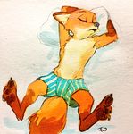  2017 anthro canine clothed clothing disney fox fur male mammal monmokamoko nick_wilde sleeping solo topless zootopia 