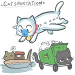  2016 :3 aircraft airplane animate_inanimate boat cat collar digital_media_(artwork) english_text feline garbage_truck group humor hybrid mammal mt pun simple_background sleeping text vehicle water white_background 