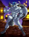  2017 4_toes 5_fingers abs anthro balls biceps big_balls big_penis black_fur black_nose erection fur grey_fur grin hat holding_object humanoid_penis hungothenomster lantern looking_aside male mammal mask multicolored_fur muscular muscular_male night nipples nude penis pose procyonid raccoon sky sly_cooper sly_cooper_(series) smile solo standing toes two_tone_fur video_games 