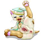  capcom cat censored cottontail feline felyne female mammal monster_hunter semi-anthro simple_background solo spreading toony video_games white_background 