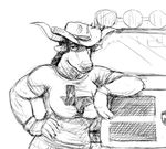  anthro big_breasts black_and_white bovine breasts cattle clothing female gloves hair hand_on_hip hat hladilnik horn mammal monochrome solo texas truck vehicle 