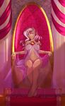  2017 absurd_res anthro anthrofied blue_eyes breasts chair clothing equestria_girls equine female hair hi_res horn long_hair looking_at_viewer mammal moosebeam multicolored_hair my_little_pony navel nipples sitting solo sunset_shimmer_(eg) throne translucent transparent_clothing two_tone_hair unicorn 