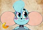  :3 big_ears big_eyes blue_fur blush collar cute ear_piercing female freckles fur mammal mouse muscle_mouse_(character) piercing portrait rodent solo vimhomeless 