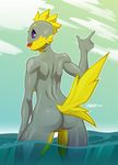  2017 5_fingers anthro athletic back_boob back_muscles barely_visible_genitalia biped black_sclera breasts butt cassidy_(croxot) casual_nudity claws croxot_(artist) eyebrows eyelashes female fin fish gills grey_claws grey_scales hairless head_fin humanoid_hands looking_at_viewer looking_back marine multicolored_scales non-mammal_breasts nude partially_submerged piranha piraya_piranha portrait pose presenting presenting_pussy purple_eyes pussy scales smile solo standing tail_fin three-quarter_portrait tongue tongue_out two_tone_scales water webbed_hands white_pupils wide_hips yellow_scales 