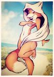  anthro beach breasts canine disney female fox fox-pop headdress looking_at_viewer maid_marian mammal navel nude outside pinup pose robin_hood_(disney) sea seaside solo water 