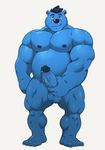  2017 anthro balls bear blue_fur blue_hair erection fat_penis fur hair hi_res humanoid_penis male mammal masturbation musclegut muscular muscular_male nipples orange_eyes overweight overweight_male penile_masturbation penis precum simple_background smile solo taoren white_background 