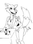  &lt;3 alcohol anthro beverage breasts candy canine clothing dipstick_tail female five_nights_at_freddy&#039;s five_nights_at_freddy&#039;s_2 food fox ghost_(artist) jewelry lollipop long_tongue looking_at_viewer makeup mammal mangle_(fnaf) monochrome multicolored_tail necklace nipples open_robe pussy robe roommates:motha sharp_teeth solo suggestive teeth tongue toony video_games wine 