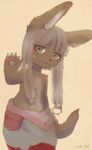  brown_fur digital_drawing_(artwork) digital_media_(artwork) fur horizontal_pupils kemono lagomorph lluumi made_in_abyss mammal nanachi paws rabbit smile solo waving 