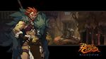  battle_chasers blue_eyes clothing ear_piercing feline female hair hi_res letterbox lion mammal multiple_images official_art piercing raha red_hair solo standing 