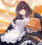  :d alternate_costume apron baguette bakery bird_wings black_ribbon black_skirt black_wings bread brown_hair buttons chef_uniform collared_shirt commentary_request eyebrows_visible_through_hair feathered_wings food frilled_apron frilled_skirt frills fuupu hair_between_eyes hat highres long_sleeves neck_ribbon open_mouth plate pointing red_eyes red_hat ribbon shameimaru_aya shirt shop short_hair skirt smile solo tassel tokin_hat touhou upper_body waist_apron white_apron white_shirt wings 